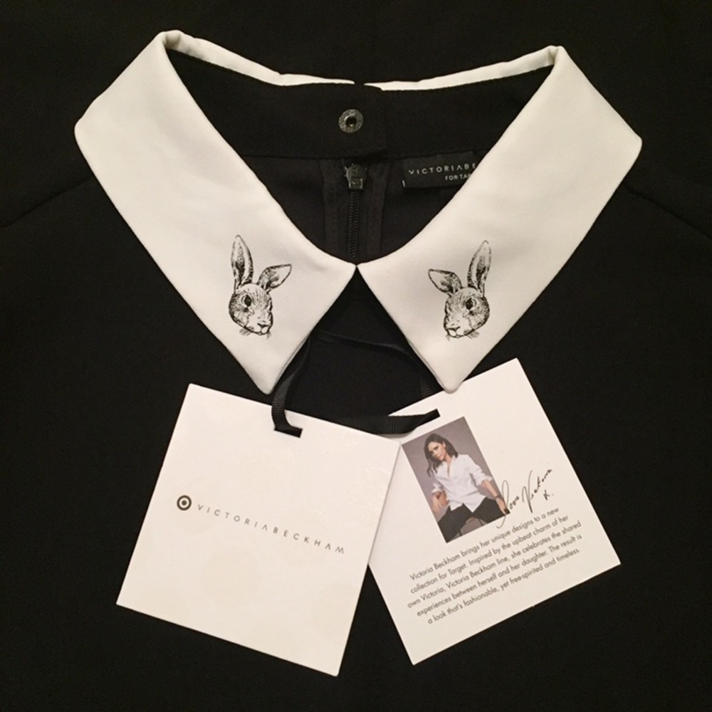 Victoria Beckham Black Rabbit Collar Shift Dress